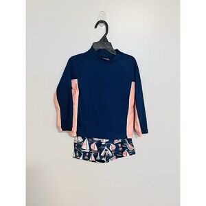 Janie And Jack Boys Swim Trunks Rash Guard Sail Pink Blue Sz 2T
